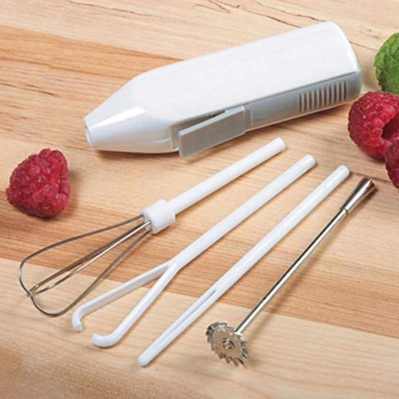 NorPro Mini Hand Mixer Set 5 Piece Electric Milk Portable Cordless Whipper Mixer Blender Frother, Battery Opperated + 10" High Temperature Silicone Spatula
