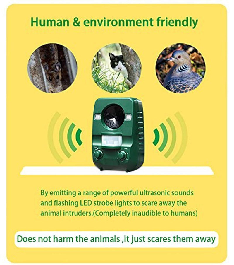 Ultrasonic Animal Cat Repellent, Solar Powered & Battery Operated Waterproof Cat Repeller, Dog Repellent, Raccoon Repellent, Squirrel Repellent - Motion Activated [UPGRADED VERSION]