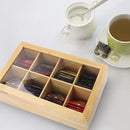 Bamboo Tea Bag Container, “GOOD TIME” Engraved Tea Box Organizer, Tea Bag Chest With Transparent Lid, 8 Compartments organizers and storage With Magnetic Closure By HTB