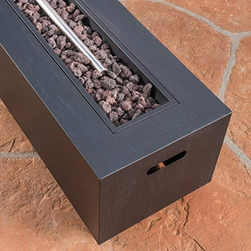 Great Deal Furniture Jasmine Outdoor Dark Grey Finish Iron Rectangular Fire Pit - 50,000 BTU