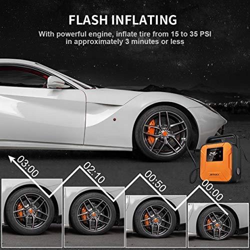 JETHAX Air Compressor Tire Inflator, 12V Portable Air Pump for Car Tires, Tire Pump with LED Light, Long Cable and Auto Shut Off Compatible with Car, Bicycle, Motorcycle, Balls, Inflatable Pool