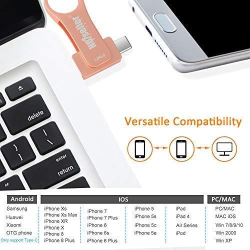 NO1seller Top Flash Drive for iPhone 128GB,USB Tpye C 3.0 Flash Drive Memory Stick for iPhone iPad PC Android External Storage,3 in 1 Photo Stick Space Gray