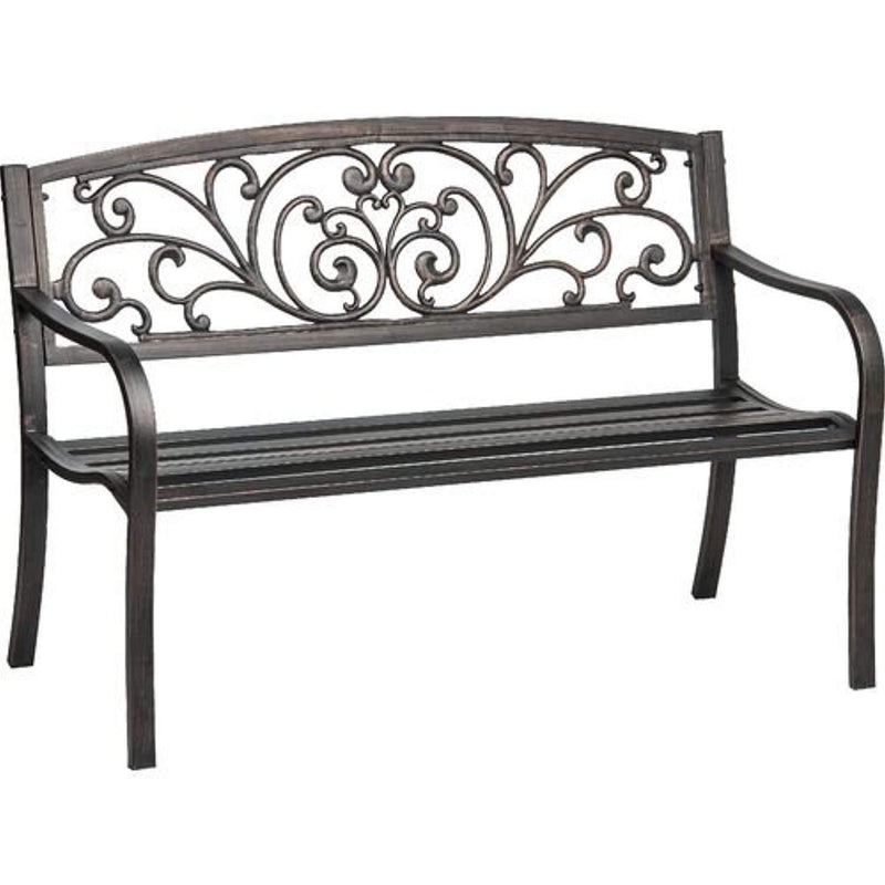 Powder Coated 33.5 x 24 x 50.5-Inch Cast Iron Outdoor Patio Bench with Ivy Design Backrest, Black