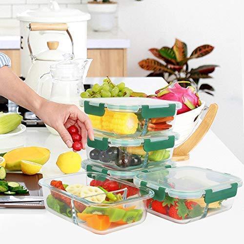 Glass Meal Prep Containers [5-Pack,36oz] - KOMUEE Food Prep Containers with LIFETIME Lids Meal Prep - Glass Food Storage Containers Airtight - Lunch Containers Portion Control Containers - BPA Free