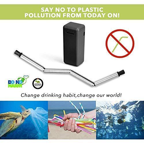 "	Collapsible Reusable straw Packs, BPA Free, Tiny, Portable, Eco-Friendly, Wildlife Saving, Ocean Friendly, Bar Accessories, Tiny, Cleaning brush, Case and Key-Chain for easy Traveling … (Blue)"