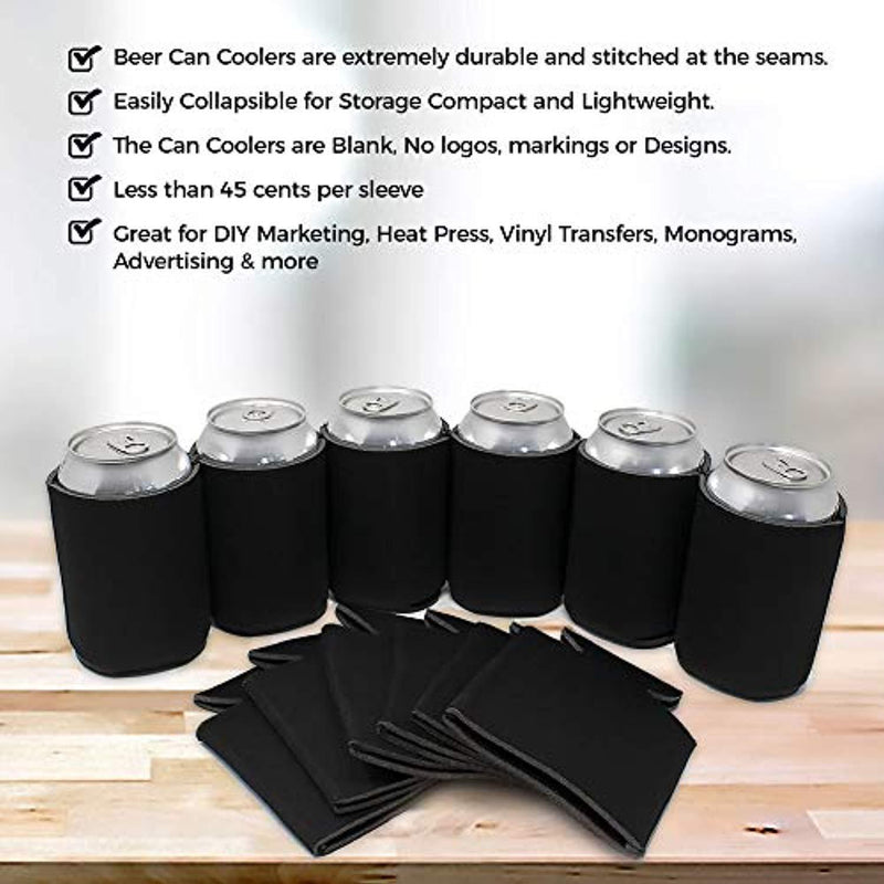 QualityPerfection 100 Black Party Drink Blank Can Coolers(12,25,50,100,200 Bulk Pack) Blank Beer,Soda Coolies Sleeves | Soft,Insulated Coolers | 30 Colors | Perfect For DIY Projects,Holidays,Events