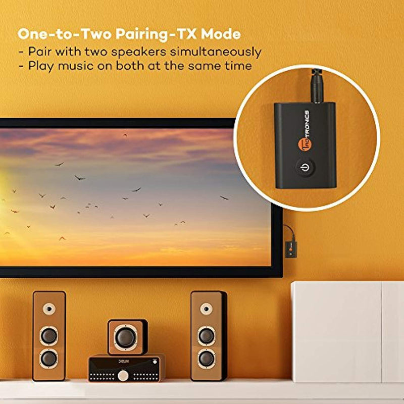 TaoTronics Bluetooth 4.1 Transmitter and Receiver, 2-in-1 Wireless 3.5mm Adapter (aptX Low Latency, 2 Devices Simultaneously, For TV/Home Sound System)