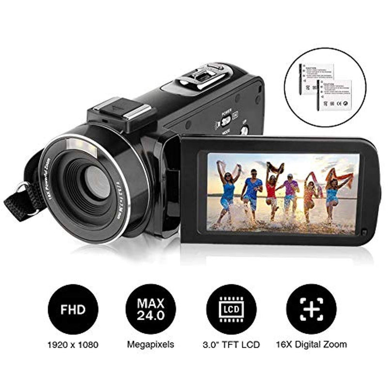 Video Camera Camcorder AiTechny HD 1080P 24.0MP Digital Camera 3.0 inch LCD 270 Degrees Rotatable Screen 16X Digital Zoom Camera Recorder 2 Batteries