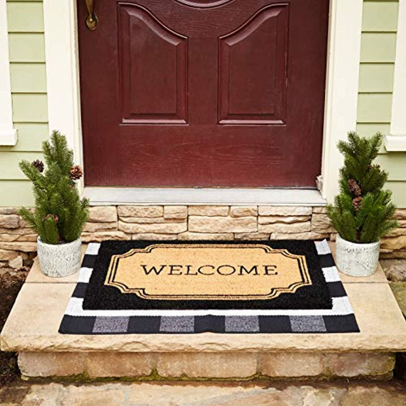 Buffalo Checkered Rug - Plaid Welcome Doormat - Outdoor/Indoor/Door/Floor/Kitchen/Rugs/Front Porch/Bathroom/Laundry Room/Bedroom - White/Black Outside Mat - House Flannel Doormats - 24inch x 36inch