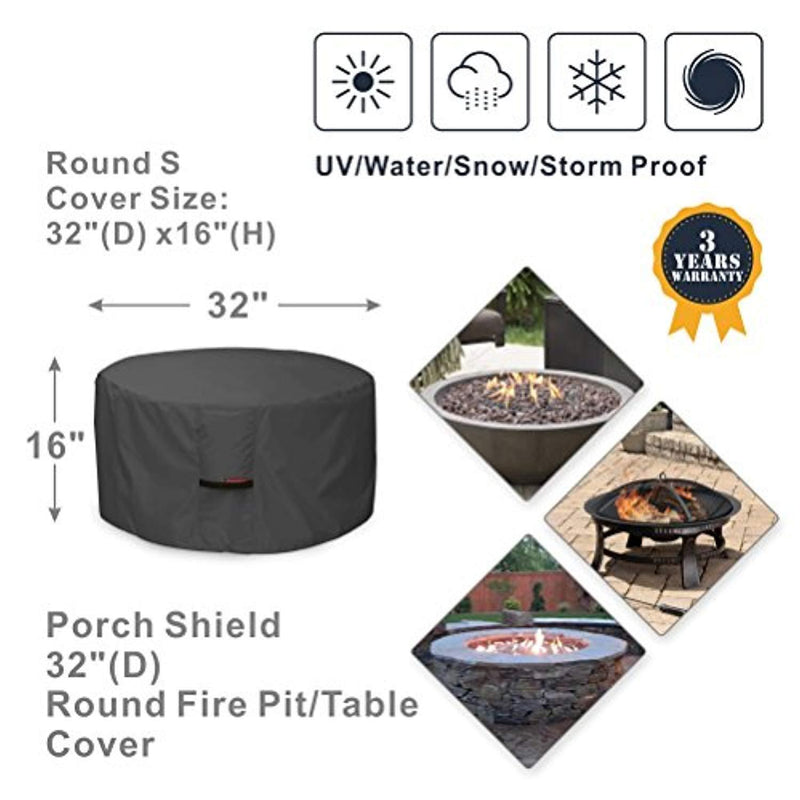 Porch Shield Fire Pit Cover - Waterproof 600D Heavy Duty Round Patio Fire Bowl Cover Black - 32 inch