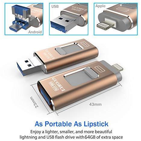 Photo Stick Mobile for iPhone USB Flash Drive 256GB GUORUI USB Memory Stick 256GB for iPhone X XR XS MAX 6 7 8 Plus iPad Pro External Storage for iPhone iPad PC Android Micro USB Jump Drive Thumb Glod