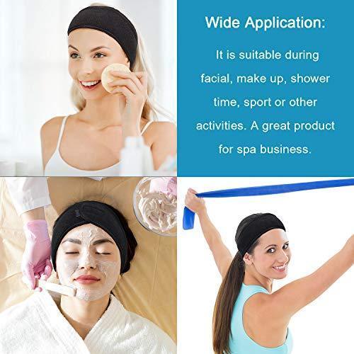 Spa Facial Headband Whaline Head Wrap Terry Cloth Headband 4 counts Stretch Towel with Magic Tape for Bath, Makeup and Sport (White)