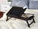 Espresso Wooden Lap Desk, Flip Top with Drawer, Foldable Legs for Laptop