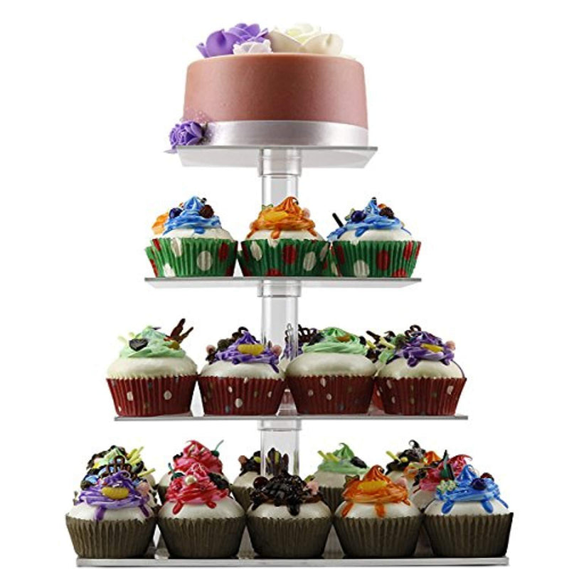 4 Tier Cupcake Holder Stand,Square Clear Acrylic Cupcake Display Riser,Tiered Dessert Stand,Cupcake Tower Stand Plastic,Cupcake Tree Carrier for Wedding Birthday Party