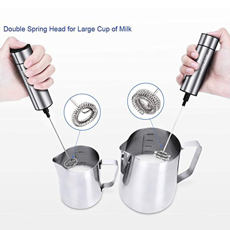 Sedhoom Milk Frother Handheld, Travel Coffee Frother, Frother Battery Operated, Foam Maker with both Single and Double Whisks, Silver