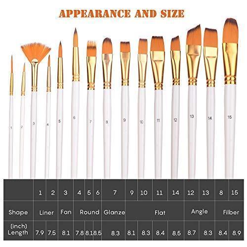 Paint Brush Set, Ekkong 15Pcs Art Paint Brushes with Free Palette Knife, Watercolor Sponge and Pop-up Carrying Case for for Acrylic, Oil, Watercolor and Gouache Painting, Adult and Kid (White)