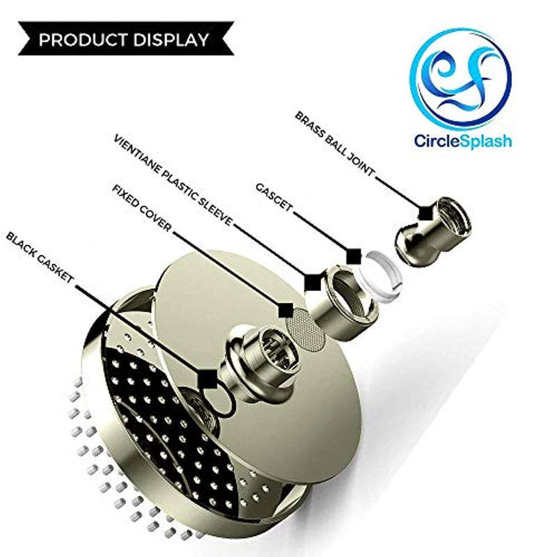 High Pressure Shower Head by CircleSplash- Rainfall Shower heads Brushed Nickel-6 inch-Removable restrictor/Sand Filter for Luxurious spa Massage -Tool Free Installation with Teflon Tape