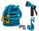 AORO Expandable Garden Hose, 50ft Flexible Expanding Hose with Natural Triple Layer Latex Core,Solid Brass Connector (with Valve), Storage Sack, Hose Holder and 8 Pattern Spray Nozzle,Blue