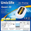 Uniclife Aquarium Air Pump Dual Outlet with Accessories for Up to 100 Gallon Tank