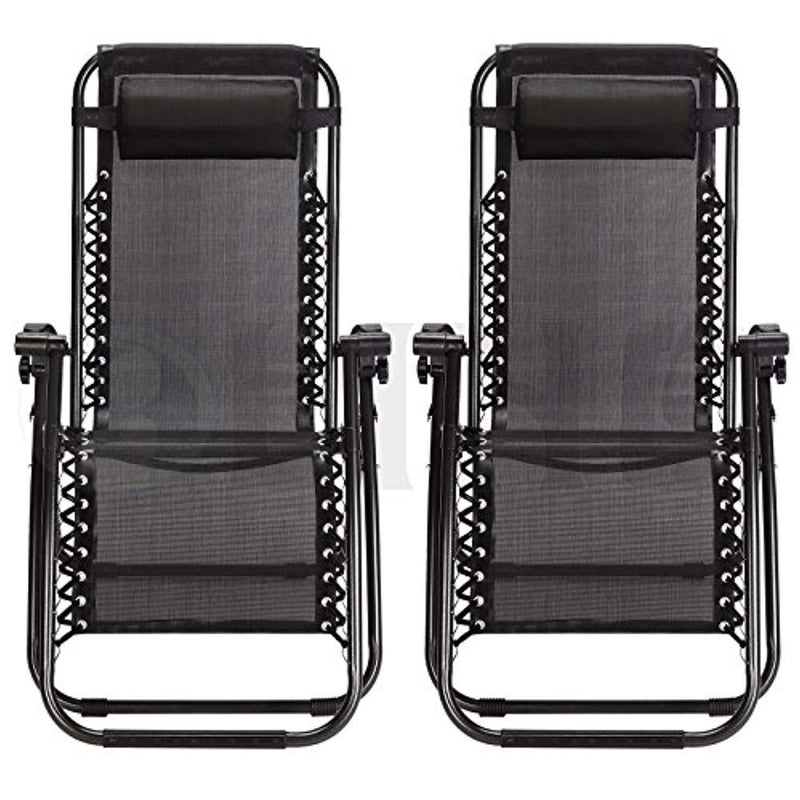 Idealchoiceproduct 2-Pack Zero Gravity Outdoor Lounge Chairs Black Patio Adjustable Folding Reclining Chairs with Removable Pillow