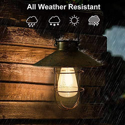 Outdoor Hanging Solar Lantern Light Copper Solar Lamp with Warm White fliament Bulbs for Garden Yard Pathway