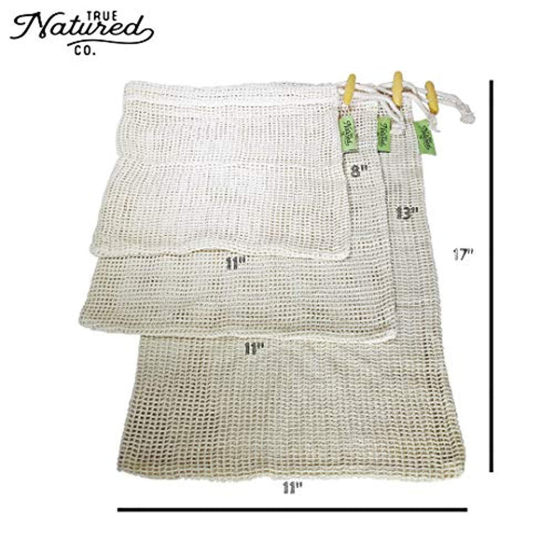 Reusable Produce Bags for Grocery Shopping - (7) Zero Waste Washable Cotton Bulk Food & Mesh Produce Bags w/Drawstring