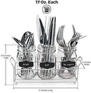 3 Glass Mason Jars with Black Chalk Label - 17 Ounces Clear Chalkboard Mugs on Galvanized Caddy with Handle - Home and Party Drinkware Set, Utensil Organizer, Vintage Rustic Decor Set