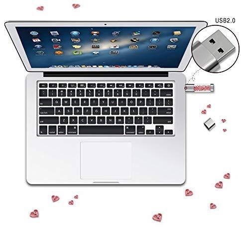 USB Flash Drive 64GB, Techkey Crystal Jewelry Pen Drive with Silver Polishing Cloth and Velvet Bag Set for Girls (Pink)