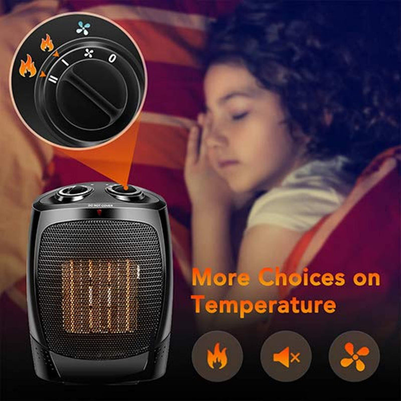 Space Heater - 1500W Portable Heater with Adjustable Thermostat, Hot & Cool Fan Modes, Tip-Over & Overheat Protection, Heat Up Fast for Under Desk Floor Office Home, Small Size with Carry Handle by TRUSTECH