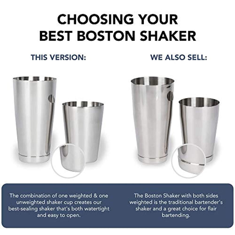 Premium Cocktail Shaker Set: Two-Piece Pro Boston Shaker Set. Unweighted 18oz & Weighted 28oz Martini Drink Shaker made from Stainless Steel 304