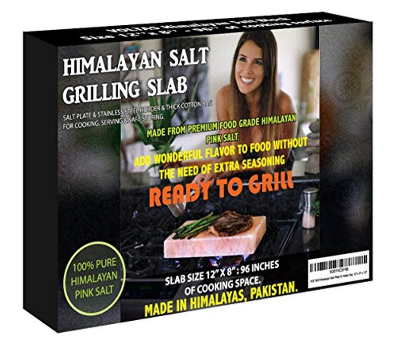 VOLTAS Himalayan Salt Block for Cooking, FDA Approved 12x8 (96 sq. inch) Salt Slab Comes with Stainless Steel Salt Plate Holder with Free Cotton Bag for Storage.