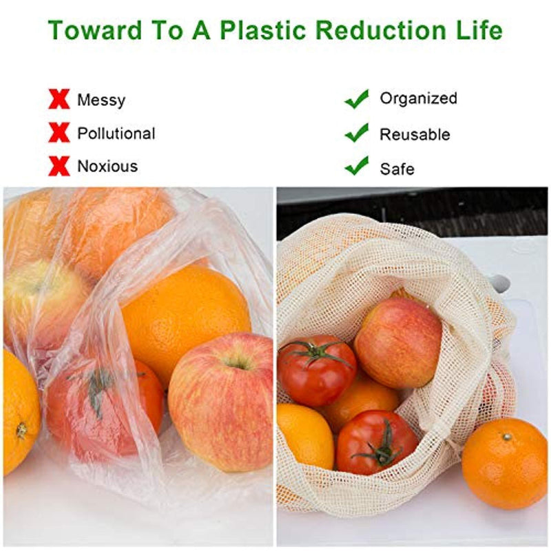 Reusable Cotton Bags, Produce Bags Vegetable Bags Fruit Bags Reusable Produce Grocery bags Reusable Mesh Bags Organic Produce Bags Eco Bag Set Of 6（2 Small, 2 Medium, 2 Large）