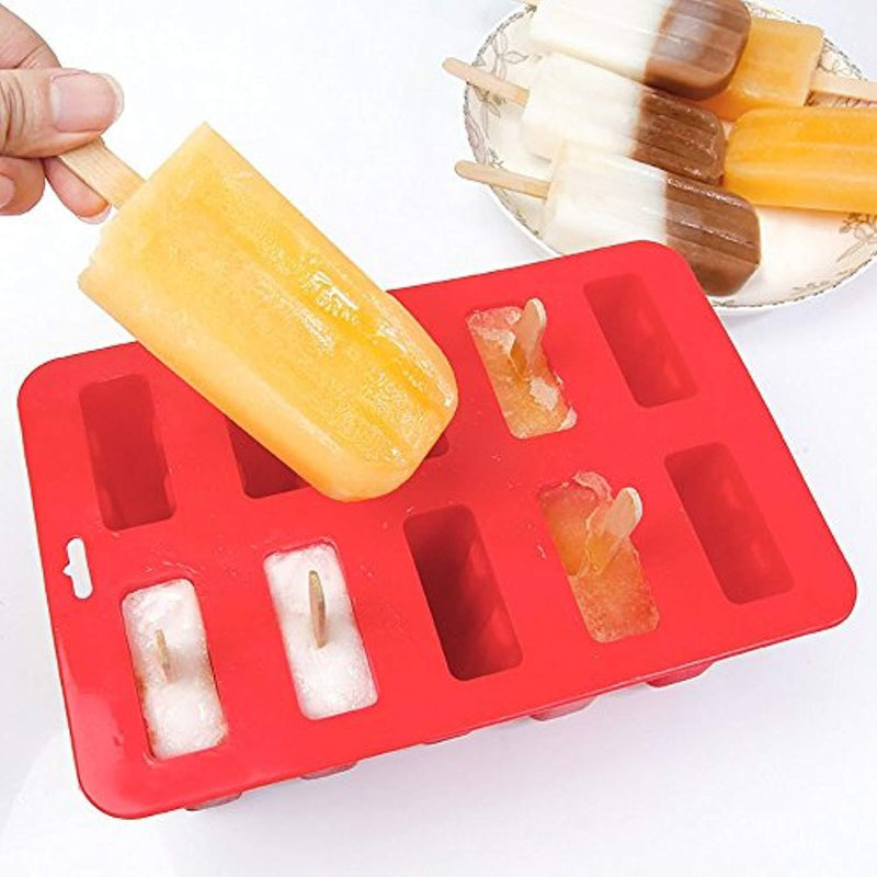 Popsicle Molds, 10-Cacity Ice Pop Makers Food Grade Silicone BPA Free Frozen Ice Cream Maker With Cover Lid