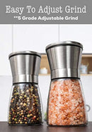 Premium Stainless Steel Salt and Pepper Grinder Set of 2 - Adjustable Ceramic Sea Salt Grinder & Pepper Grinder - Short Glass Salt and Pepper Shakers Pepper Mill & Salt Mill with Free Funnel & EBook