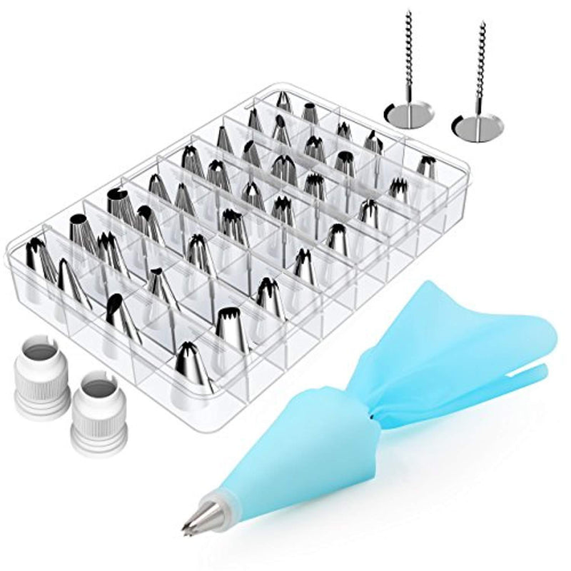 Kootek 42 Pieces Cake Decorating Supplies Kit with 36 Icing Tips, 2 Silicone Pastry Bags, 2 Flower Nails, 2 Reusable Plastic Couplers Baking Supplies Frosting Tools Set for Cupcakes Cookies