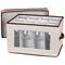 Household Essentials 542 Vision Storage Box with Lid and Handles | Wine and Balloon-Style Glasses | Natural Canvas with Brown Trim