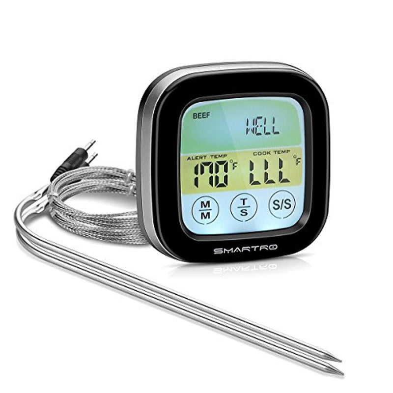 SMARTRO ST59 Meat Thermometer Instant Read Food Thermometer Digital Cooking Thermometer with Timer Alert 2 Probes for Oven, Kitchen, Grilling, Smoker (black)