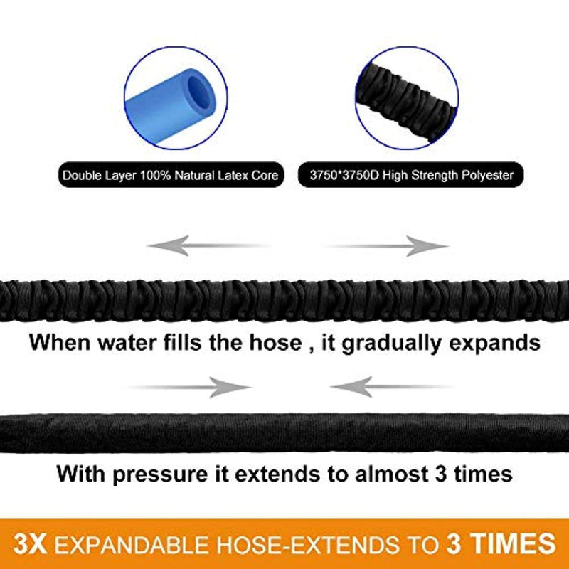 soled Expandable Garden Hose, 25ft Strongest Expanding Garden Hose on The Market with Triple Layer Latex Core & Latest Improved Extra Strength Fabric Protection for All Your Watering Needs(Black)