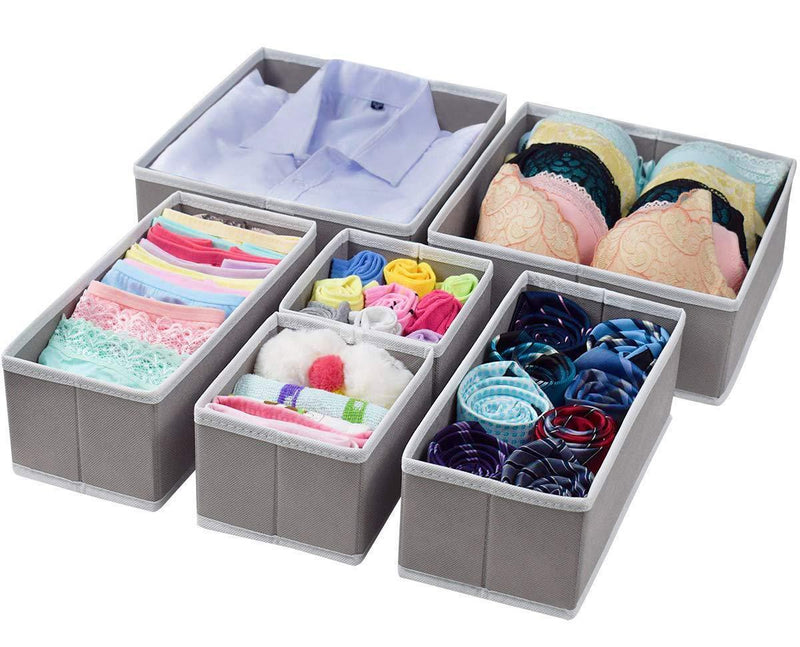 Homyfort Foldable Cloth Storage Box Closet Dresser Drawer Organizer Cube Basket Bins Containers Divider with Drawers for Underwear, Bras, Socks, Ties, Scarves, Set of 6, Grey