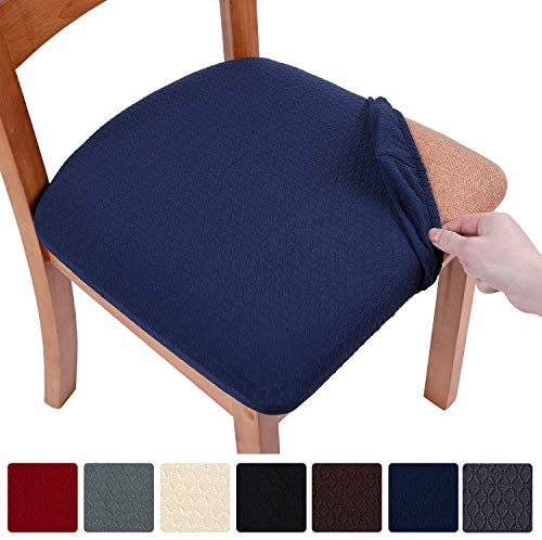 Smirly Stretch Spandex Jacquard Dining Room Chair Seat Covers, Removable Washable Anti-Dust Dinning Upholstered Chair Seat Cushion Slipcovers - Set of 4, Beige