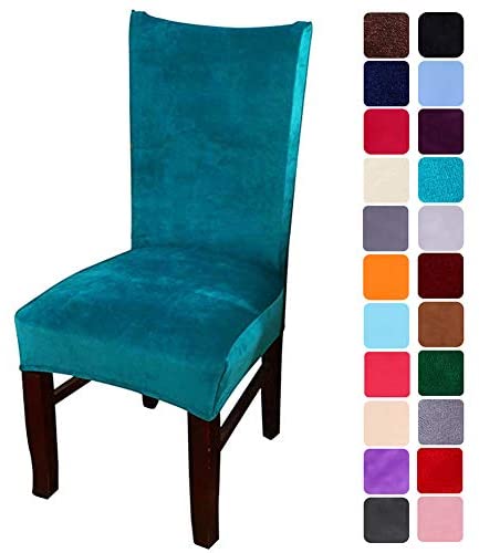 Smirly Velvet Stretch Dining Room Chair Covers Soft Removable Dining Chair Slipcovers Set of 2, Peacock Green