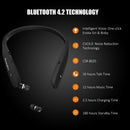 Bluetooth Headphones, RoomyRoc Wireless Neckband Headset Evoking Siri & Bixby with Retractable Earbuds, Sports Sweat-Proof Noise Cancelling Foldable Stereo Earphones with Mic (Black)