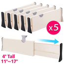 JONYJ Drawer Dividers/Organizer 4 Pack, Adjustable Separators 4" High Expandable from 11-17" for Bedroom, Bathroom, Closet, Office, Kitchen Storage, Strong Secure Hold, Foam Ends, Locks in Place