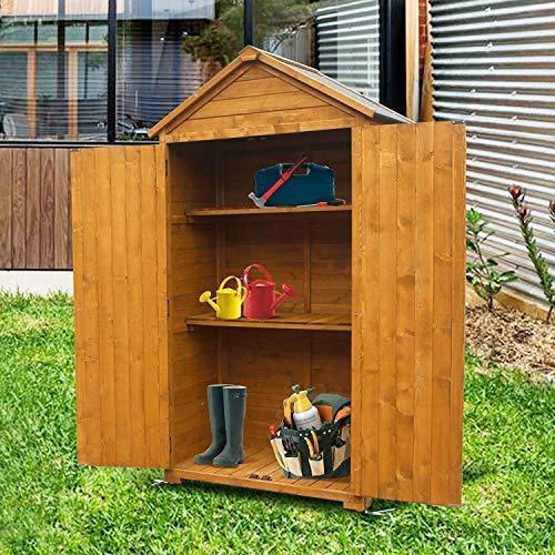 MCombo Outdoor Storage Cabinet Tool Sheds Backyard Garden Storage Shed Utility Wooden Organizer with Lockable Double Doors 1000 (Grey)