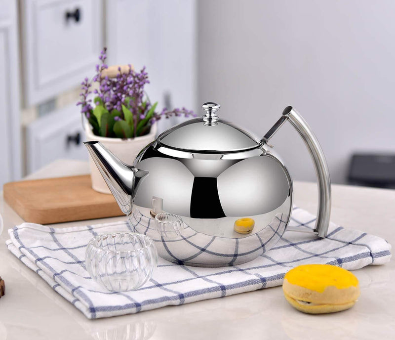 OMGard Teapot with Infuser Loose Tea Leaf 2 Liter Stainless Steel Tea Pot Coffee Water Small Kettle Filter Set Warmer Teakettle for Stovetop Induction Stove Top 2.1 Quart / 68 Ounce