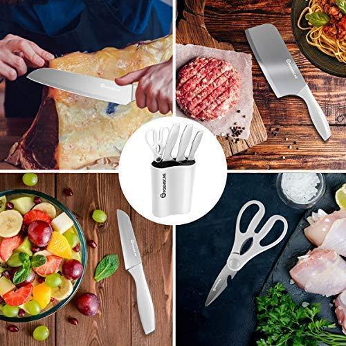 POENSCAE Kitchen Knife Set，Stainless Steel Knife Set with Block, 5 Piece Block Knife Set with Germany Stainless Steel Forged