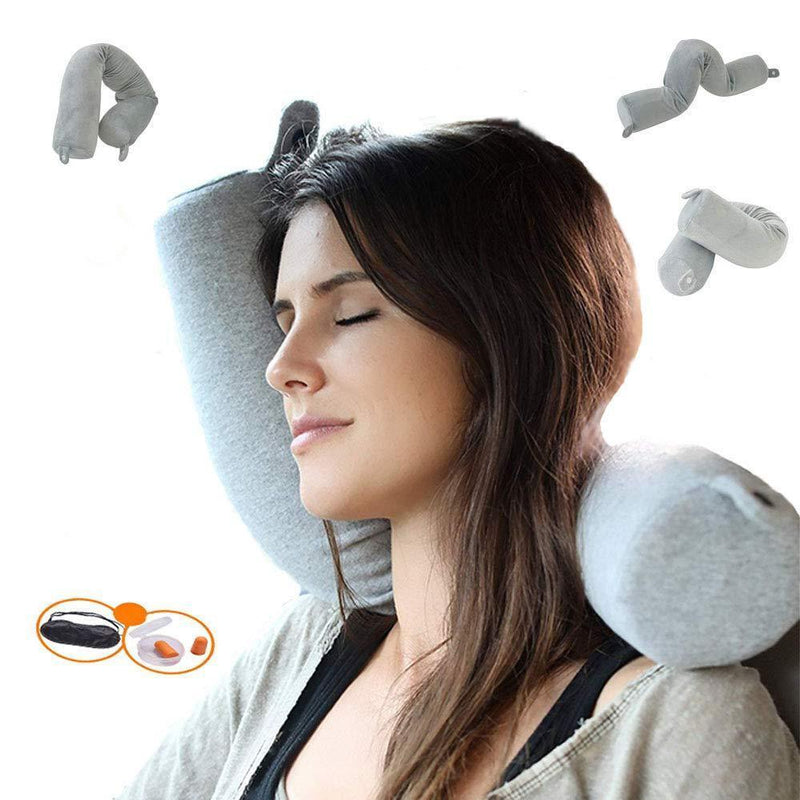 Myang Twist Memory Foam Travel Pillow for Neck, Chin, Lumbar and Leg Support - Best for Side, Stomach and Back Sleepers - Adjustable- for Traveling on Airplane, Bus, Train or at Home