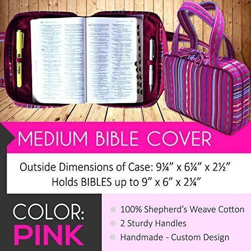 Bible Covers for Women & Girls | Bible Carrying Case | Small-Medium Bible Cover with Handles | Soft Carrying Case Fabric | Multiple Colors Available | with Pen Holders | 100% Cotton Material (Purple)