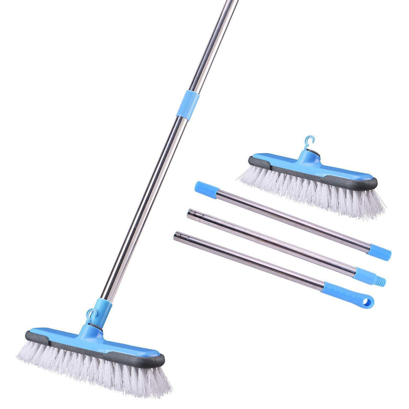 HUYIJJH Floor Scrub Brush with Long Handle-52.8",Stiff Bristle Tub and Tile Grout Brush Scrubber with Adjustable Stainless Steel Handle for Cleaning Bathroom, Wall and Deck