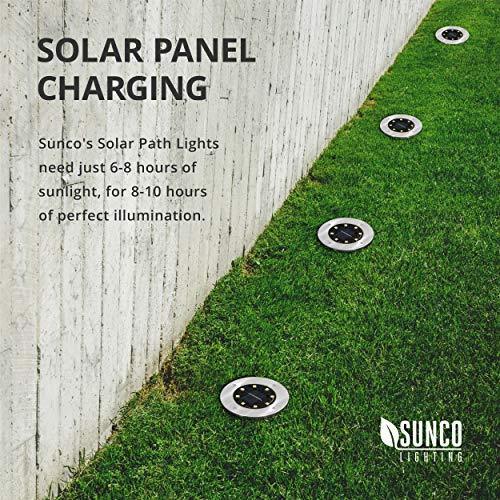 Sunco Lighting 12 Pack Solar Path Lights, Dusk-to-Dawn, 7000K Diamond White, Cross Spike Stake for Easy in Ground Install, Solar Powered LED Landscape Lighting - RoHS/CE